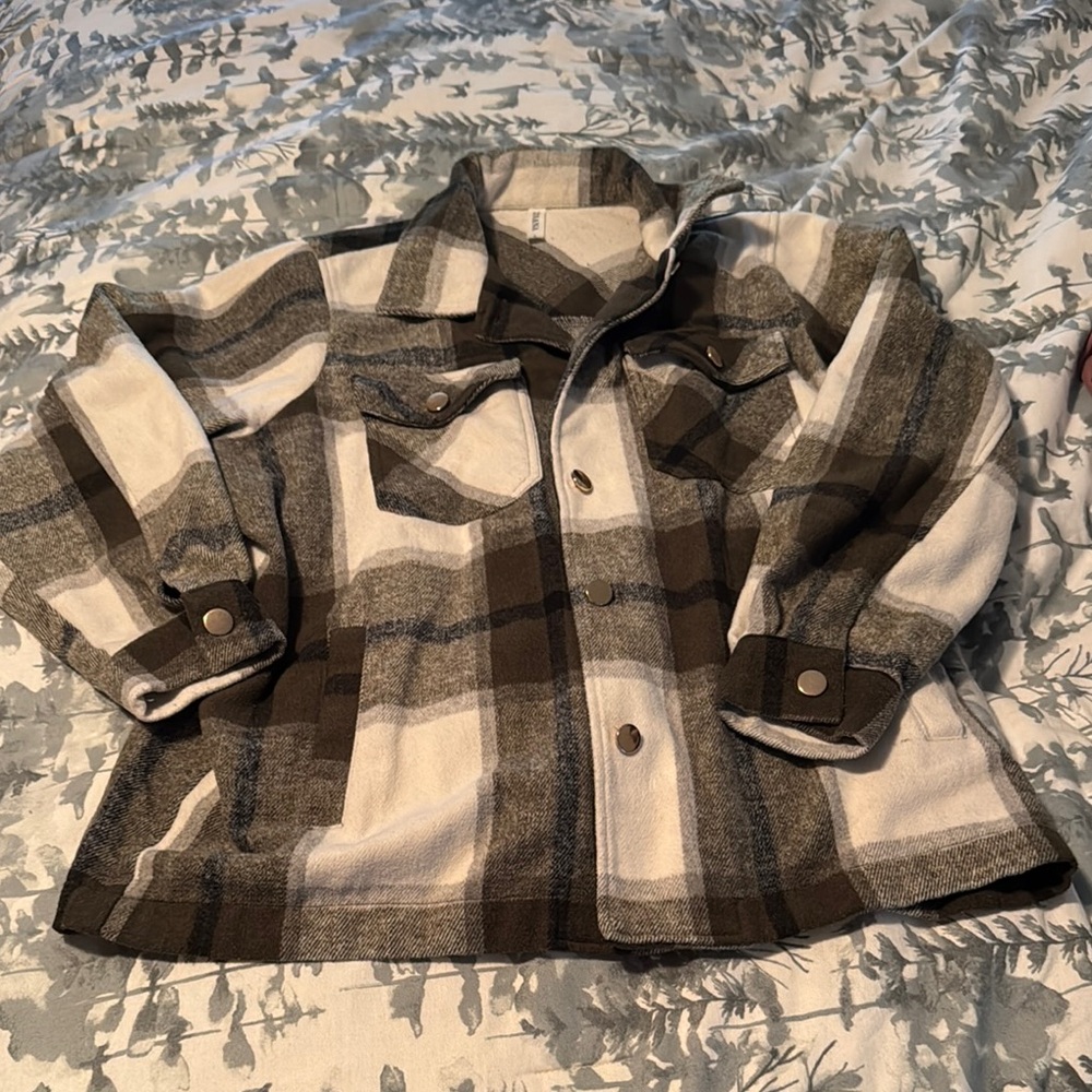Zenana Outfitters Plaid Jacket - Brown and Cream